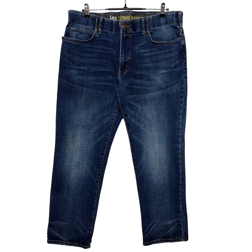 Lee Jeans Mens Measures 37x29 Tag 38x29 Blue Extreme Motion MVP Straight Stretch